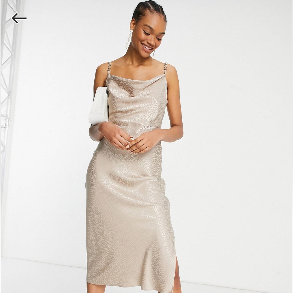 NWT RIVER ISLAND US SIZE 2/UK SIZE 6 cowl neck midi slip dress in stone